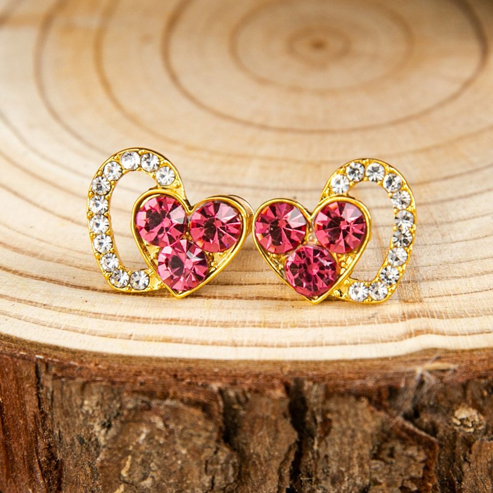 Love Heart Pendant Necklace and earrings Pink - Picture 3 of 4